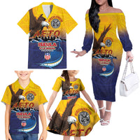 American Samoa Fautasi Family Matching Off The Shoulder Long Sleeve Dress and Hawaiian Shirt Bald Eage and Sailfish with Kakau Motifs - Wonder Print Shop