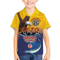 American Samoa Fautasi Family Matching Short Sleeve Bodycon Dress and Hawaiian Shirt Bald Eage and Sailfish with Kakau Motifs - Wonder Print Shop