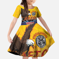 American Samoa Fautasi Kid Short Sleeve Dress Bald Eage and Sailfish with Kakau Motifs - Wonder Print Shop