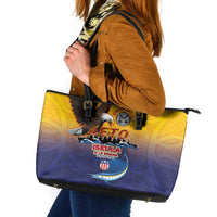 American Samoa Fautasi Leather Tote Bag Bald Eage and Sailfish with Kakau Motifs - Wonder Print Shop