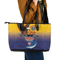 American Samoa Fautasi Leather Tote Bag Bald Eage and Sailfish with Kakau Motifs - Wonder Print Shop