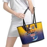 American Samoa Fautasi Leather Tote Bag Bald Eage and Sailfish with Kakau Motifs - Wonder Print Shop