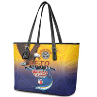 American Samoa Fautasi Leather Tote Bag Bald Eage and Sailfish with Kakau Motifs - Wonder Print Shop