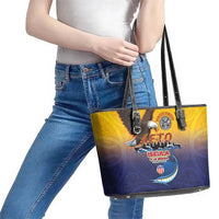American Samoa Fautasi Leather Tote Bag Bald Eage and Sailfish with Kakau Motifs - Wonder Print Shop