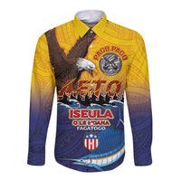 American Samoa Fautasi Long Sleeve Button Shirt Bald Eage and Sailfish with Kakau Motifs - Wonder Print Shop