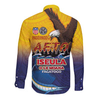 American Samoa Fautasi Long Sleeve Button Shirt Bald Eage and Sailfish with Kakau Motifs - Wonder Print Shop