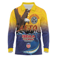 American Samoa Fautasi Long Sleeve Polo Shirt Bald Eage and Sailfish with Kakau Motifs - Wonder Print Shop