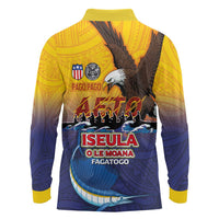 American Samoa Fautasi Long Sleeve Polo Shirt Bald Eage and Sailfish with Kakau Motifs - Wonder Print Shop