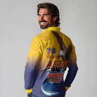 American Samoa Fautasi Long Sleeve Polo Shirt Bald Eage and Sailfish with Kakau Motifs - Wonder Print Shop