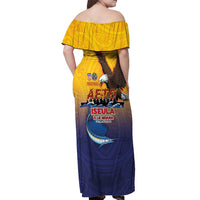 American Samoa Fautasi Off Shoulder Maxi Dress Bald Eage and Sailfish with Kakau Motifs - Wonder Print Shop