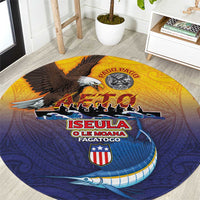 American Samoa Fautasi Round Carpet Bald Eage and Sailfish with Kakau Motifs - Wonder Print Shop