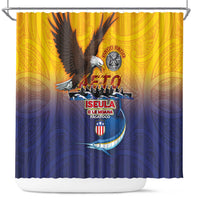 American Samoa Fautasi Shower Curtain Bald Eage and Sailfish with Kakau Motifs - Wonder Print Shop