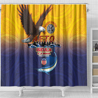 American Samoa Fautasi Shower Curtain Bald Eage and Sailfish with Kakau Motifs - Wonder Print Shop