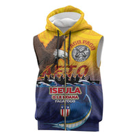 American Samoa Fautasi Sleeveless Zip Hoodie Bald Eage and Sailfish with Kakau Motifs - Wonder Print Shop