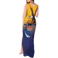 American Samoa Fautasi Tank Maxi Dress Bald Eage and Sailfish with Kakau Motifs - Wonder Print Shop