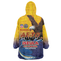American Samoa Fautasi Wearable Blanket Hoodie Bald Eage and Sailfish with Kakau Motifs - Wonder Print Shop
