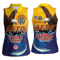 American Samoa Fautasi Women Sleeveless Polo Shirt Bald Eage and Sailfish with Kakau Motifs - Wonder Print Shop