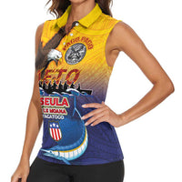 American Samoa Fautasi Women Sleeveless Polo Shirt Bald Eage and Sailfish with Kakau Motifs - Wonder Print Shop