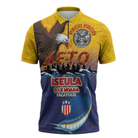 American Samoa Fautasi Zipper Polo Shirt Bald Eage and Sailfish with Kakau Motifs - Wonder Print Shop