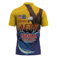 American Samoa Fautasi Zipper Polo Shirt Bald Eage and Sailfish with Kakau Motifs - Wonder Print Shop