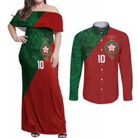 Custom Morocco National Football Couples Matching Off Shoulder Maxi Dress and Long Sleeve Button Shirt The Atlas Lions Spirit - Wonder Print Shop