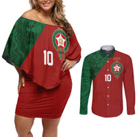 Custom Morocco National Football Couples Matching Off Shoulder Short Dress and Long Sleeve Button Shirt The Atlas Lions Spirit - Wonder Print Shop