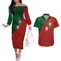 Custom Morocco National Football Couples Matching Off The Shoulder Long Sleeve Dress and Hawaiian Shirt The Atlas Lions Spirit - Wonder Print Shop