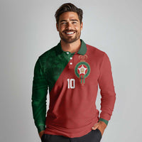 Custom Morocco National Football Long Sleeve Polo Shirt The Atlas Lions Spirit - Wonder Print Shop