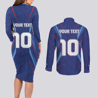 Custom Haiti National Football Couples Matching Long Sleeve Bodycon Dress and Long Sleeve Button Shirt Sporty Style - Wonder Print Shop