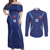 Custom Haiti National Football Couples Matching Off Shoulder Maxi Dress and Long Sleeve Button Shirt Sporty Style - Wonder Print Shop