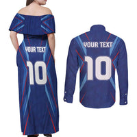 Custom Haiti National Football Couples Matching Off Shoulder Maxi Dress and Long Sleeve Button Shirt Sporty Style - Wonder Print Shop