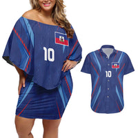Custom Haiti National Football Couples Matching Off Shoulder Short Dress and Hawaiian Shirt Sporty Style - Wonder Print Shop