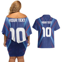 Custom Haiti National Football Couples Matching Off Shoulder Short Dress and Hawaiian Shirt Sporty Style - Wonder Print Shop