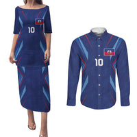 Custom Haiti National Football Couples Matching Puletasi and Long Sleeve Button Shirt Sporty Style - Wonder Print Shop