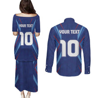 Custom Haiti National Football Couples Matching Puletasi and Long Sleeve Button Shirt Sporty Style - Wonder Print Shop