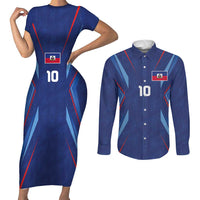Custom Haiti National Football Couples Matching Short Sleeve Bodycon Dress and Long Sleeve Button Shirt Sporty Style - Wonder Print Shop