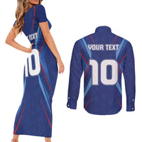 Custom Haiti National Football Couples Matching Short Sleeve Bodycon Dress and Long Sleeve Button Shirt Sporty Style - Wonder Print Shop