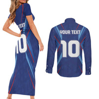 Custom Haiti National Football Couples Matching Short Sleeve Bodycon Dress and Long Sleeve Button Shirt Sporty Style - Wonder Print Shop