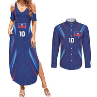 Custom Haiti National Football Couples Matching Summer Maxi Dress and Long Sleeve Button Shirt Sporty Style - Wonder Print Shop
