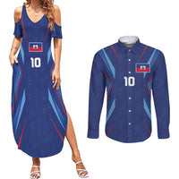 Custom Haiti National Football Couples Matching Summer Maxi Dress and Long Sleeve Button Shirt Sporty Style - Wonder Print Shop