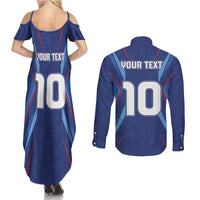 Custom Haiti National Football Couples Matching Summer Maxi Dress and Long Sleeve Button Shirt Sporty Style - Wonder Print Shop