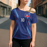 Custom Haiti National Football Cross Shoulder Shirt Sporty Style - Wonder Print Shop