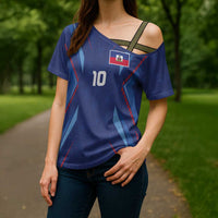 Custom Haiti National Football Cross Shoulder Shirt Sporty Style - Wonder Print Shop