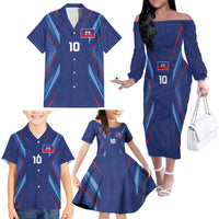 Custom Haiti National Football Family Matching Off The Shoulder Long Sleeve Dress and Hawaiian Shirt Sporty Style - Wonder Print Shop