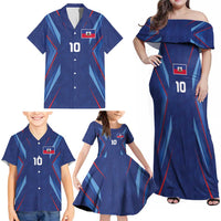 Custom Haiti National Football Family Matching Off Shoulder Maxi Dress and Hawaiian Shirt Sporty Style - Wonder Print Shop