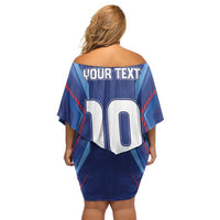 Custom Haiti National Football Family Matching Off Shoulder Short Dress and Hawaiian Shirt Sporty Style - Wonder Print Shop