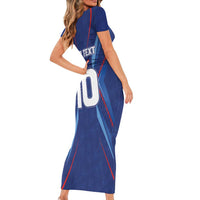 Custom Haiti National Football Short Sleeve Bodycon Dress Sporty Style - Wonder Print Shop