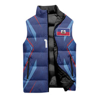 Custom Haiti National Football Sleeveless Puffer Jacket Sporty Style - Wonder Print Shop