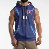 Custom Haiti National Football Sleeveless Zip Hoodie Sporty Style - Wonder Print Shop