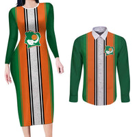 Custom Ivory Coast National Football Couples Matching Long Sleeve Bodycon Dress and Long Sleeve Button Shirt Les Elephants-Striped Sport Style - Wonder Print Shop